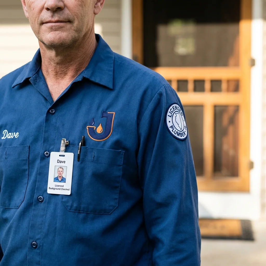 Licensed plumber showing ID badge in Plymouth, IN