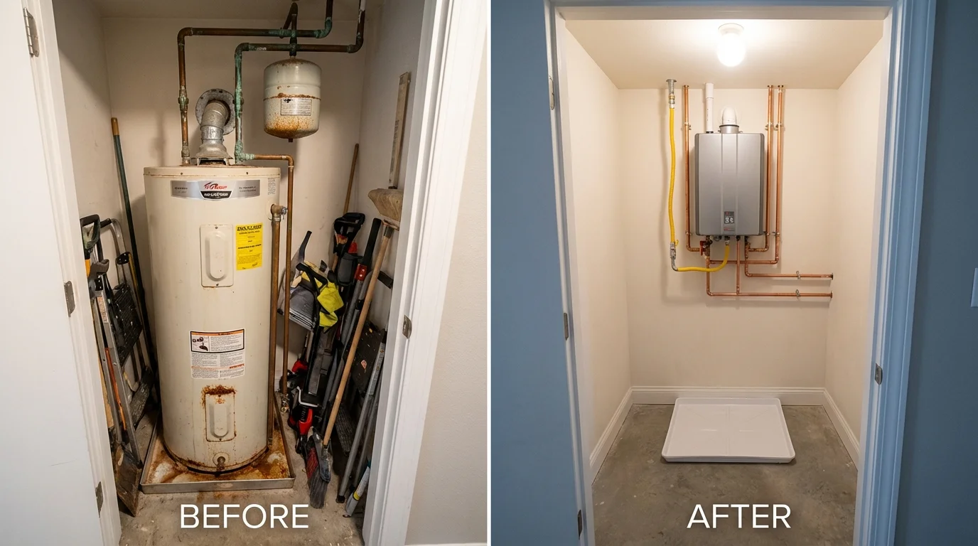 Tank water heater versus wall-mounted tankless unit comparison for Plymouth, IN homeowners